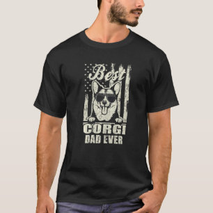 Best Corgi Dad Ever Vintage Retro Flag Dog Dad T-Shirt