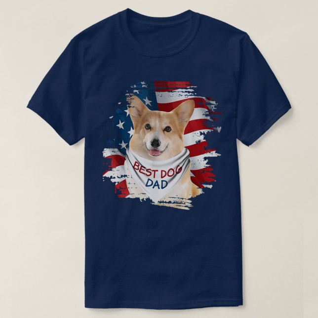Best Corgi Dog Dad Cute American Flag Happy Father T-Shirt (Design Front)