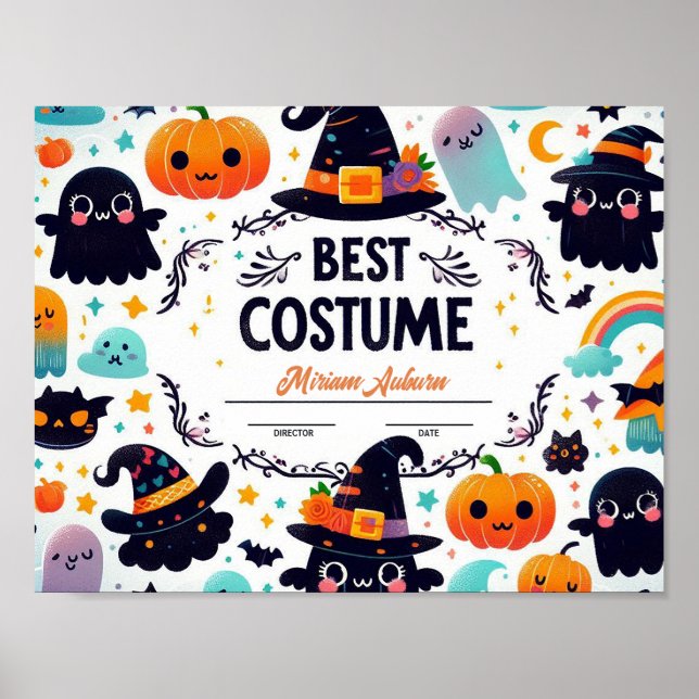 Best Costume Certificate - Cute ghost theme Poster (Front)