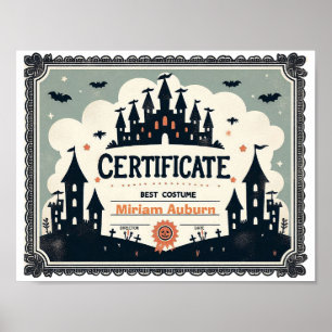 Best Costume Certificate - Haunted Castle Poster