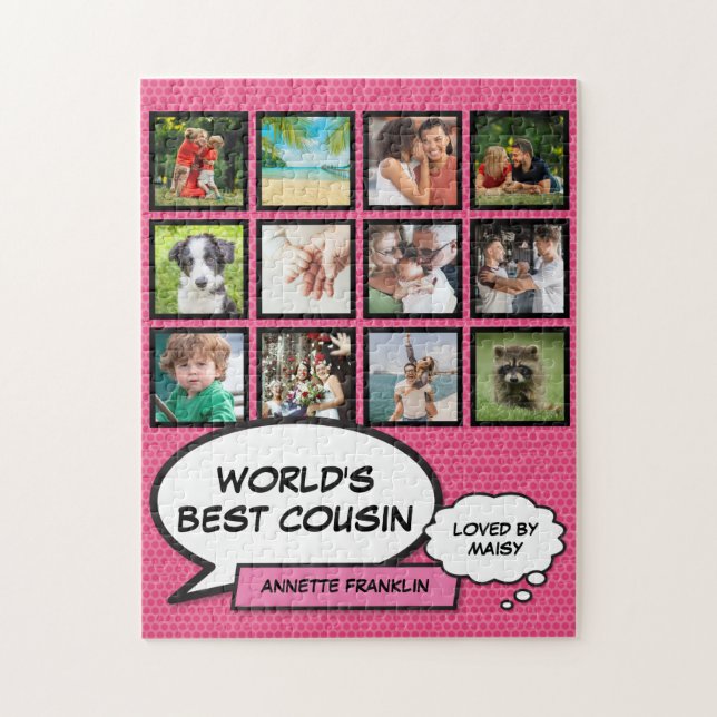 Best Cousin 12 Photo Collage Pink Fun Comic Jigsaw Puzzle (Vertical)