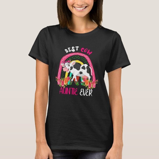 Best Cow Auntie Ever Cute Cow Bow Tie Farmer Mothe T-Shirt (Front)