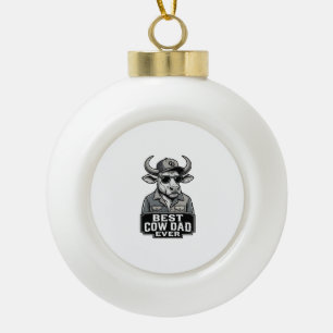 Best Cow Dad Ever Vintage Engraving Design_1 Ceramic Ball Christmas Ornament