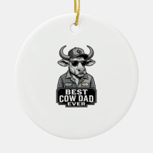Best Cow Dad Ever Vintage Engraving Design_1 Ceramic Tree Decoration