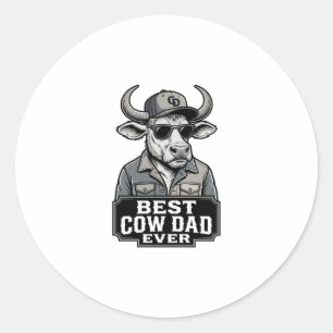 Best Cow Dad Ever Vintage Engraving Design_1 Classic Round Sticker