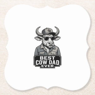 Best Cow Dad Ever Vintage Engraving Design_1 Paper Coaster