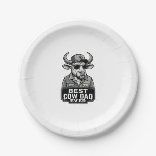 Best Cow Dad Ever Vintage Engraving Design_1 Paper Plate