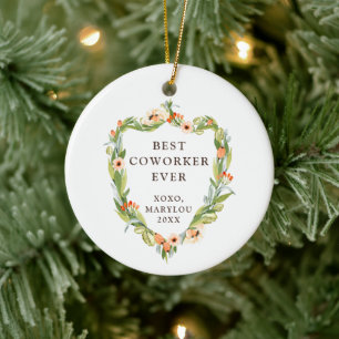 Best Coworker Ever Personalised Floral Greenery Ceramic Tree Decoration