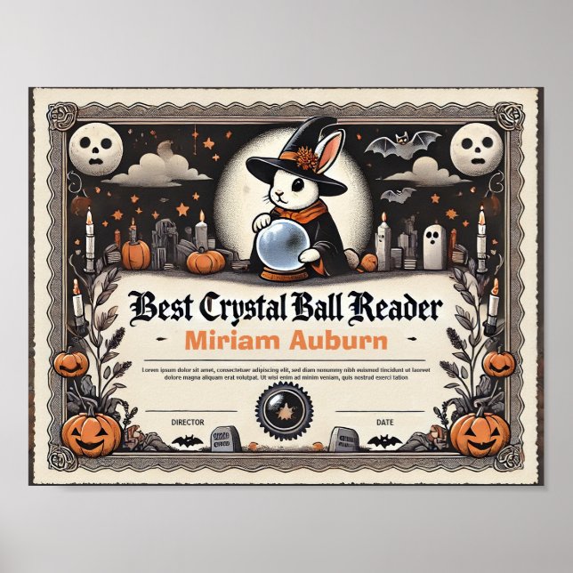 Best Crystal Ball Reader Diploma - Witch Rabbit Poster (Front)