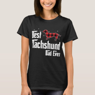 Best Dachshund Dad Ever Red Plaid Christmas For Do T-Shirt