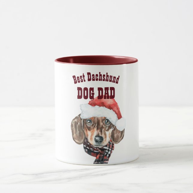 Best DACHSHUND Dog Dad Christmas Illustrated Cute Mug (Center)
