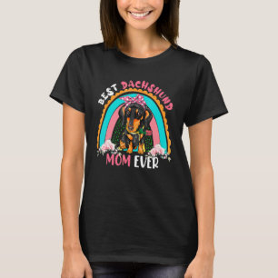 Best Dachshund Mum Ever Cute Rainbow Flowers Dog T-Shirt