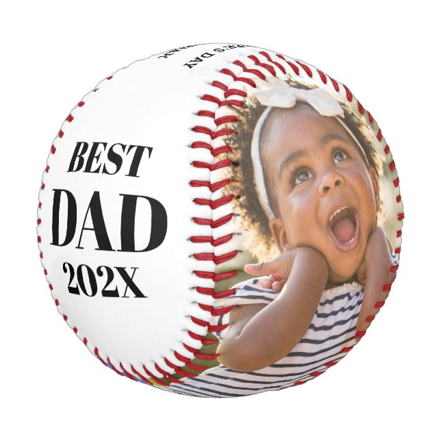 Best Dad 2020 |  Typography Two Photo Collage Baseball (Angled)