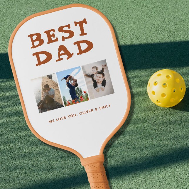 Best Dad 3 Photo Collage Family Picture Pickleball Paddle (Creator Uploaded)