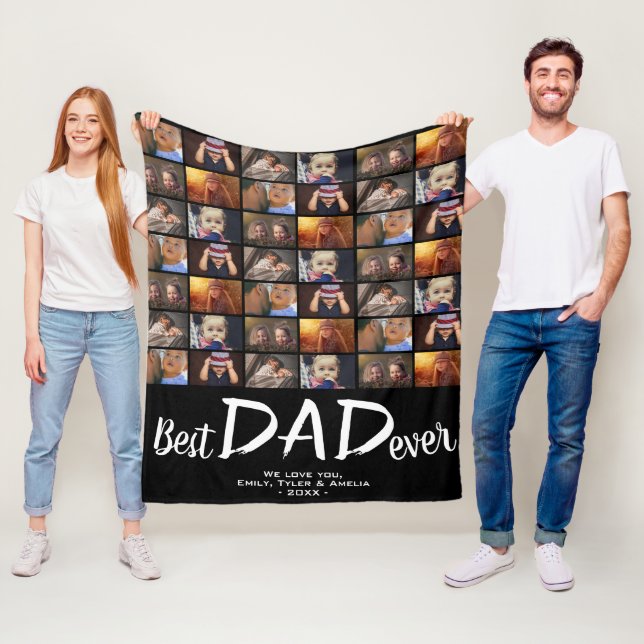Best Dad 6 Photo Collage Family Photo Pattern Fleece Blanket (In Situ)