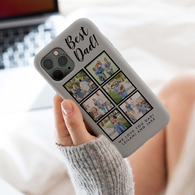 Best Dad! 6 Photo Collage Modern Light Grey Case-Mate iPhone Case (Modern Best Dad 6 photo collage with message for Father's Day, Christmas, or Dad's B-day. )