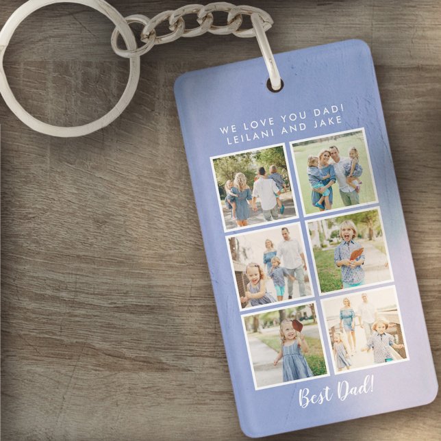Best Dad! 6 Photos Custom Message Blue  Key Ring (Creator Uploaded)