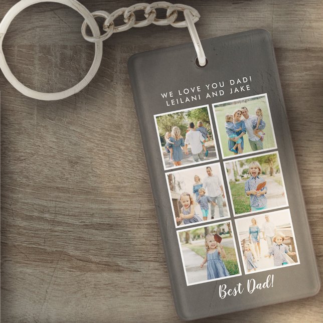Best Dad! 6 Photos Custom Message Grey Key Ring (Creator Uploaded)