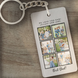 Best Dad! 6 Photos Custom Message Light Grey Key Ring