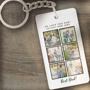 Best Dad 6 Photos Custom Message White Key Ring