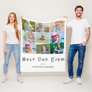 Best Dad 9 Photo Collage Fleece Blanket