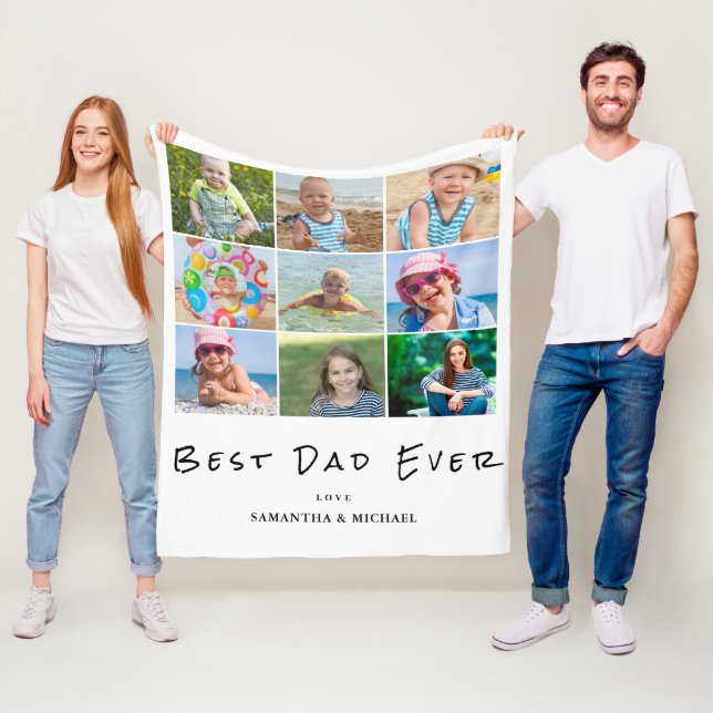 Best Dad 9 Photo Collage  Fleece Blanket (In Situ)