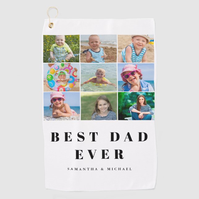 Best Dad 9 Photo Collage Golf Towel (Front)