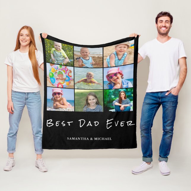Best Dad 9 Photo Collage Name  Fleece Blanket (In Situ)