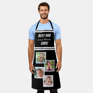 Best Dad and Grillmaste Ever 4 Photo Collage Black Apron