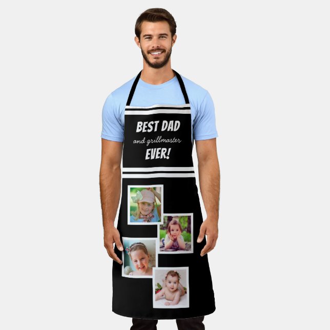 Best Dad and Grillmaste Ever 4 Photo Collage Black Apron (Worn)