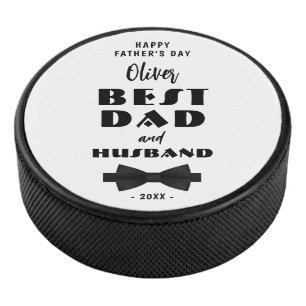 Best Dad and Husband Black Tie Elegant   Hockey Puck