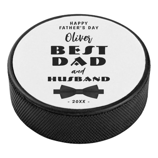 Best Dad and Husband Black Tie Elegant   Hockey Puck (3/4)