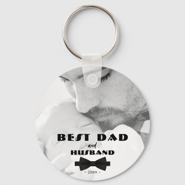 Best Dad and Husband Black Tie Elegant Photo  Key Ring (Front)