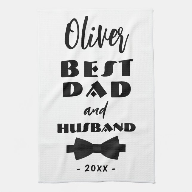 Best Dad and Husband Black Tie Elegant  Tea Towel (Vertical)