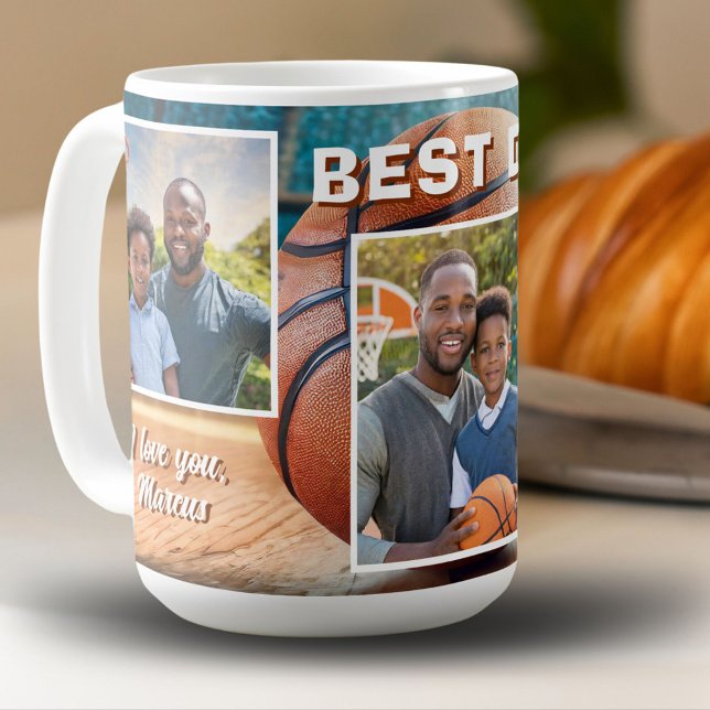 Best Dad Basketball Ball 3 Photo Collage Father Coffee Mug (Creator Uploaded)