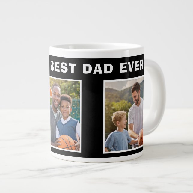 Best Dad Basketball Ball 3 Photo Collage Father Large Coffee Mug (Front Right)