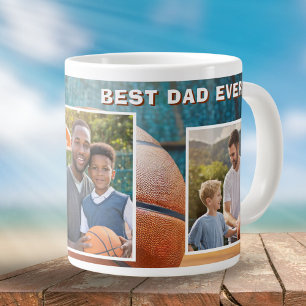Best Dad Basketball Ball 3 Photo Collage Father Large Coffee Mug