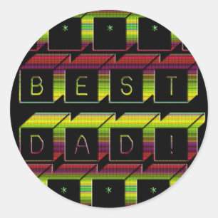 Best Dad Blocks Text Brown & Yellow Classic Round Sticker