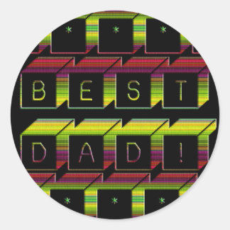 Best Dad Blocks Text Brown & Yellow Classic Round Sticker