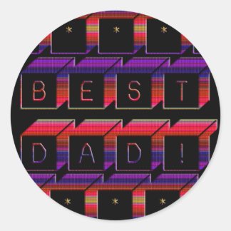 Best Dad Blocks Text Red & Purple Classic Round Sticker