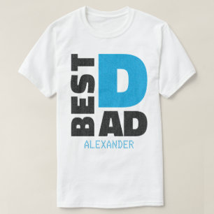 Best Dad Blue Black Glitter Name Customized T-Shirt