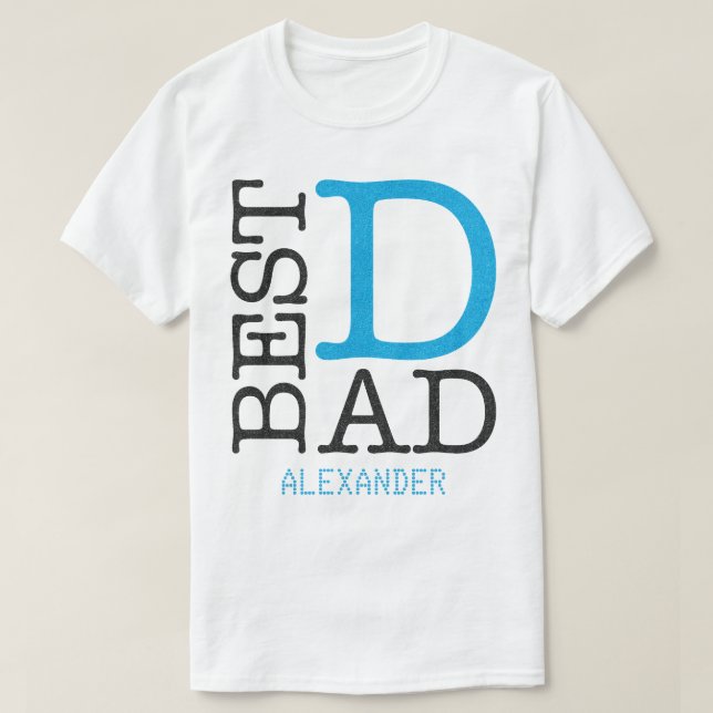 Best Dad Blue Black Glitter Name Personalised T-Shirt (Design Front)