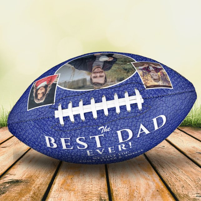 Best Dad Blue Leather Father`s Day 3 Photo Collage American Football (Creator Uploaded)