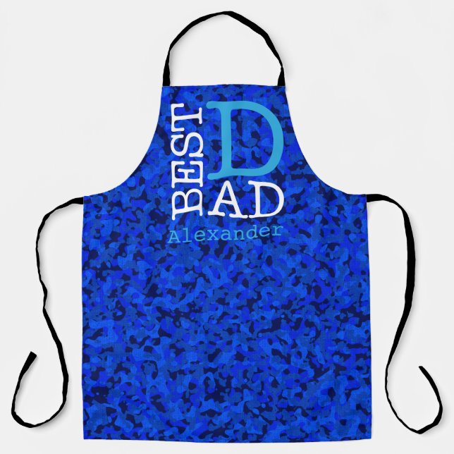 Best Dad Bright Blue Camouflage Name Personalised Apron (Front)