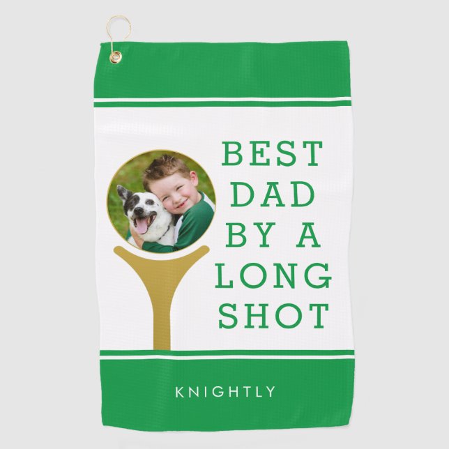 BEST DAD BY A LONG SHOT Photo Golf Tee Name Golf Towel (Front)