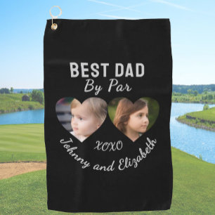 Best Dad By Par 2 Kids Photo Collage Personalized Golf Towel