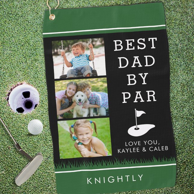 BEST DAD BY PAR 3 Photo Collage Personalised Golf Towel (Creator Uploaded)