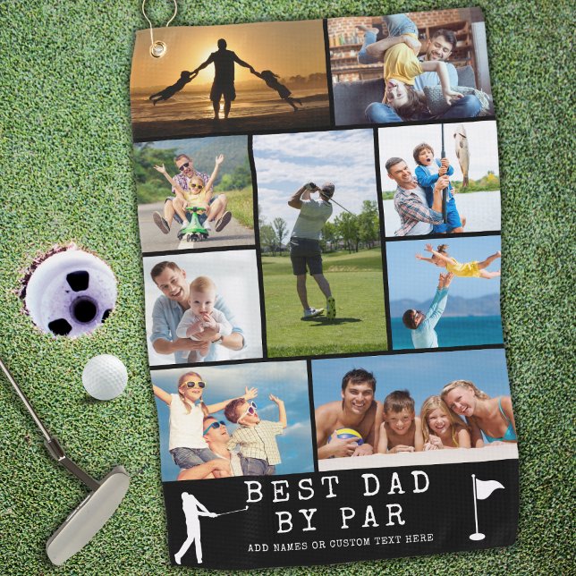 BEST DAD BY PAR 9 Photo Collage Personalised Golf Towel (Creator Uploaded)