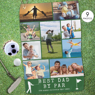 BEST DAD BY PAR 9 Photo Collage Personalised Green Golf Towel