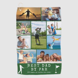 BEST DAD BY PAR 9 Photo Collage Personalised Green Golf Towel